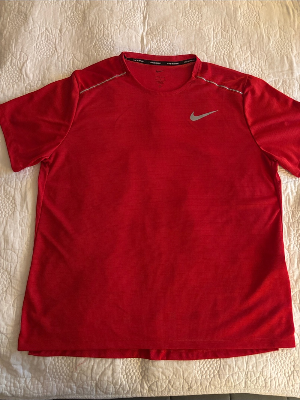 Men’s Nike Running Red Short Sleeve Performance Tee with Silver Swoosh XL